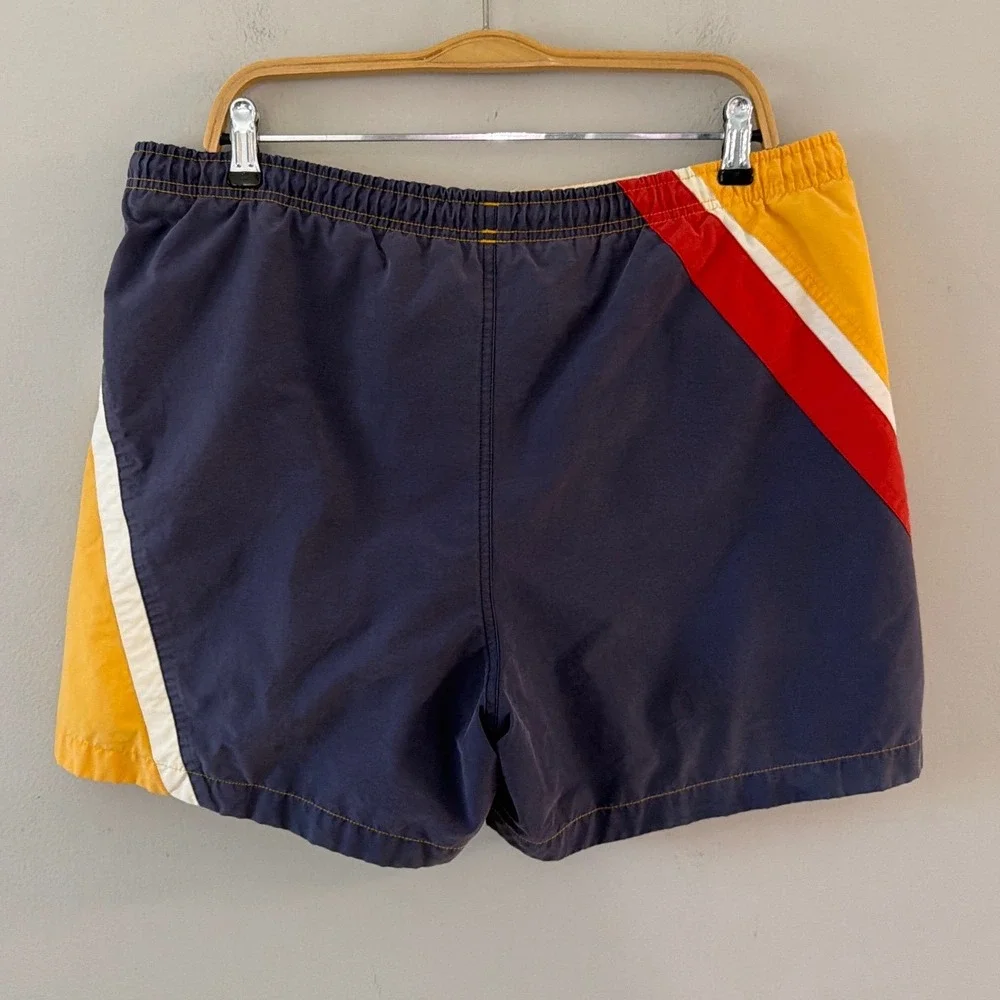 Nautica Y2K Mens Medium Swim Trunks Yellow Navy Blue Colorblock Mesh Liner‎